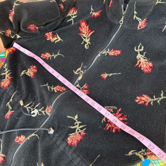 VTG Early Winters Womens Jacket Large Black Full Zip Fleece Floral Vintage - Picture 7 of 12